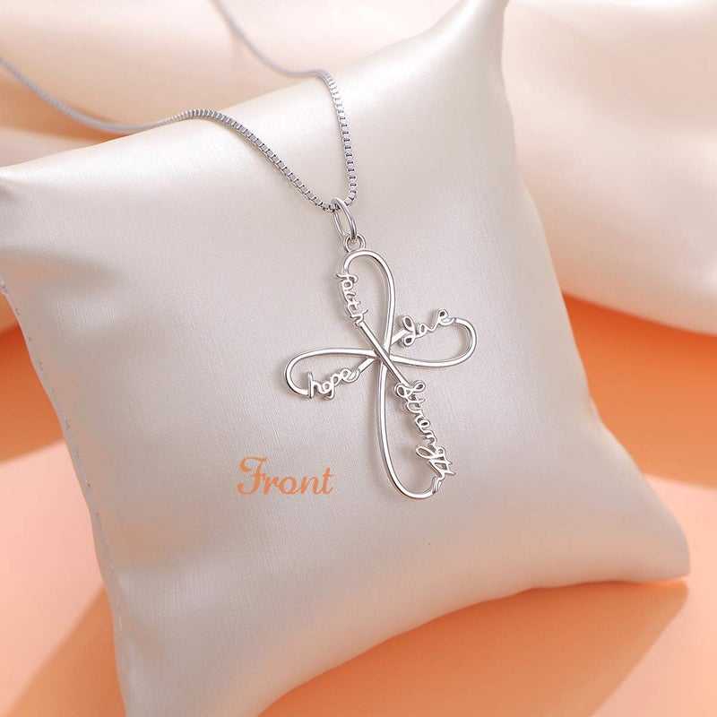 Yearace Cross Necklace 925 Sterling Silver Infinity Faith Hope Love Strength Loop Cross Pendant Necklace Christian for Women, 18 inch - Image 4